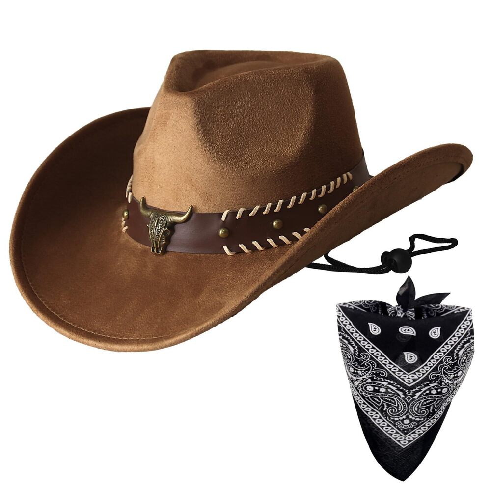 1933 Cowboy Hat with Bandana - Adjustable Wide Brim Western Hat & ,Costume